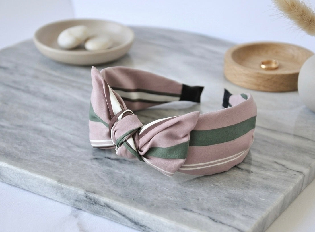 Fabric Bow Headband - Pink Striped Print