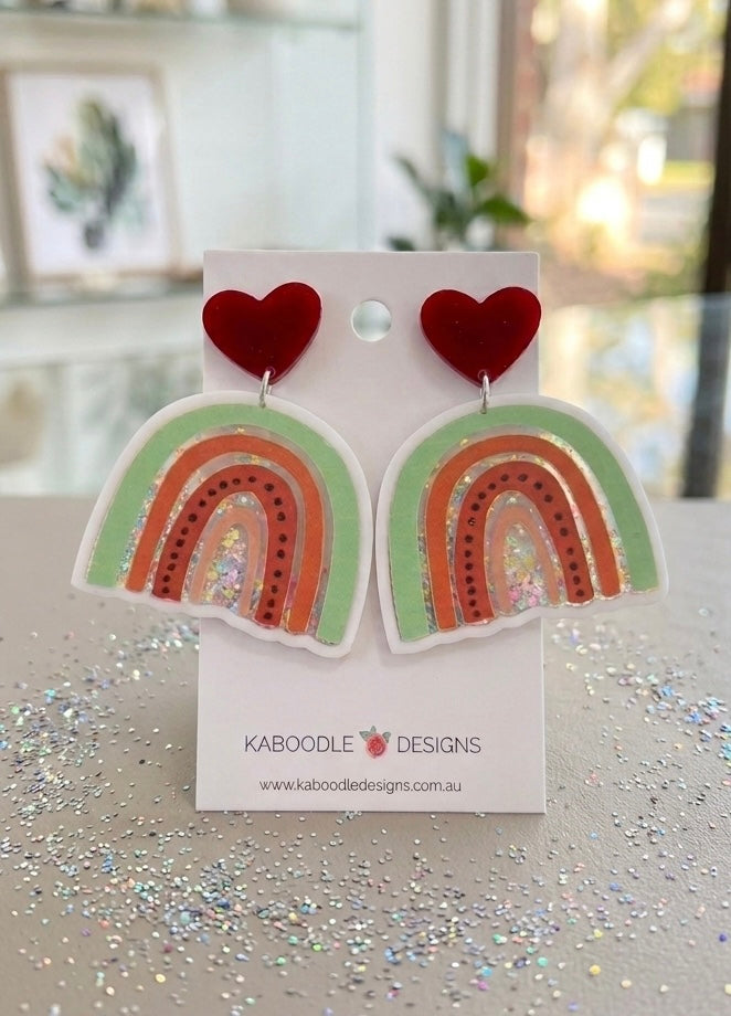 Acrylic Rainbow Glitter Star Shaker Drop Dangle Earrings