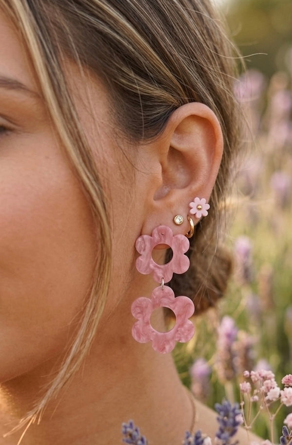 Acrylic Daisy Flower Drop Dangle Earrings