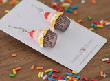 Strawberry Vanilla Cupcake Dessert Novelty Fun Drop Dangle Earrings