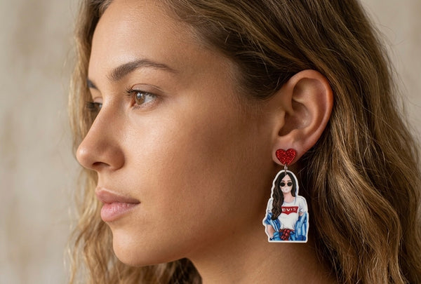 Acrylic Perspex Fashionista Bubble Gum Girl Statement Dangle Earrings