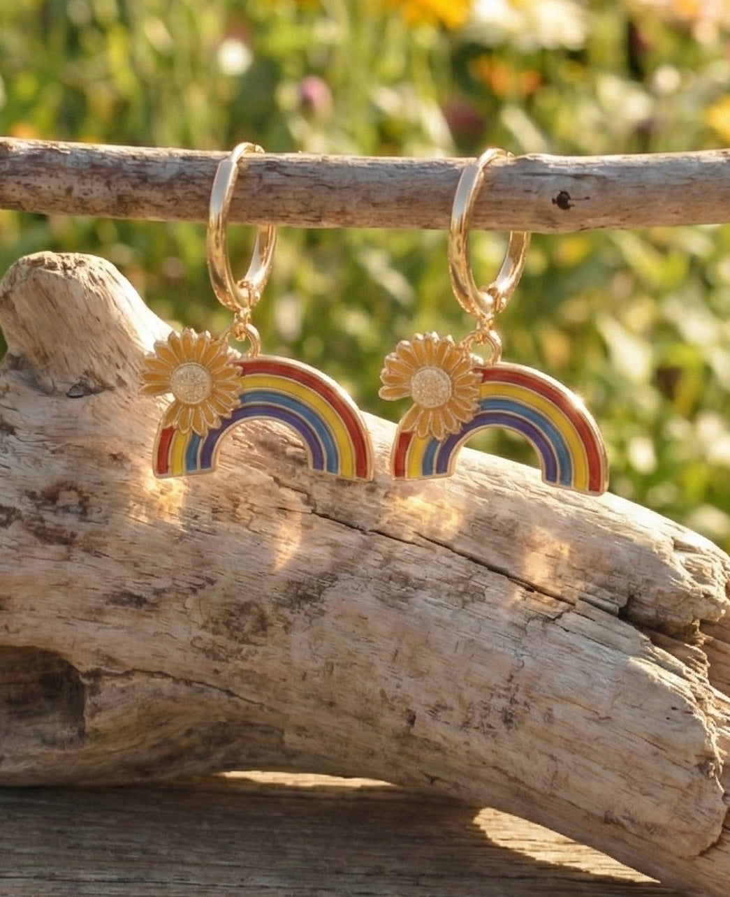 Rainbow Sunflower Happy Sunshine Drop Dangle Earrings