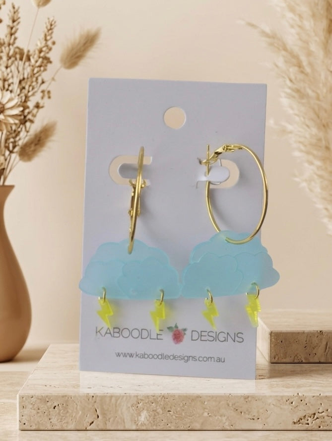 Cloud Lightning Earrings - Hoop Drop Dangles