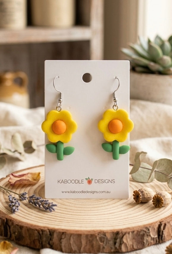 Yellow Flower Drop Dangle Earrings