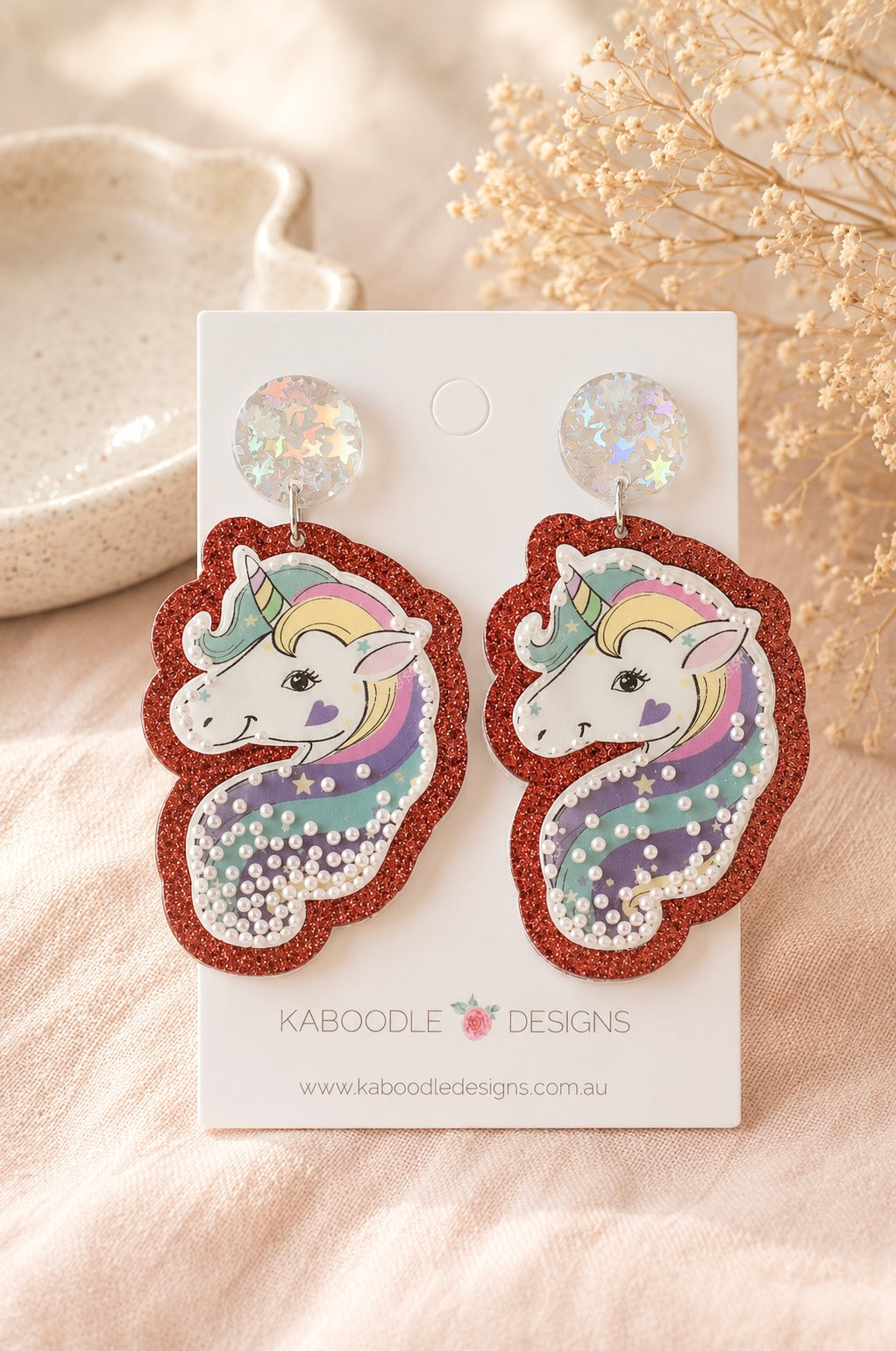 Unicorn Shaker Earrings - Teacher Acrylic Drop Dangles