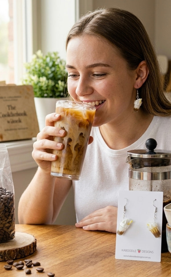 Iced Coffee Cappuccino Chocolate Mocha Milkshake Soda Novelty Fun Drop Dangle Earrings
