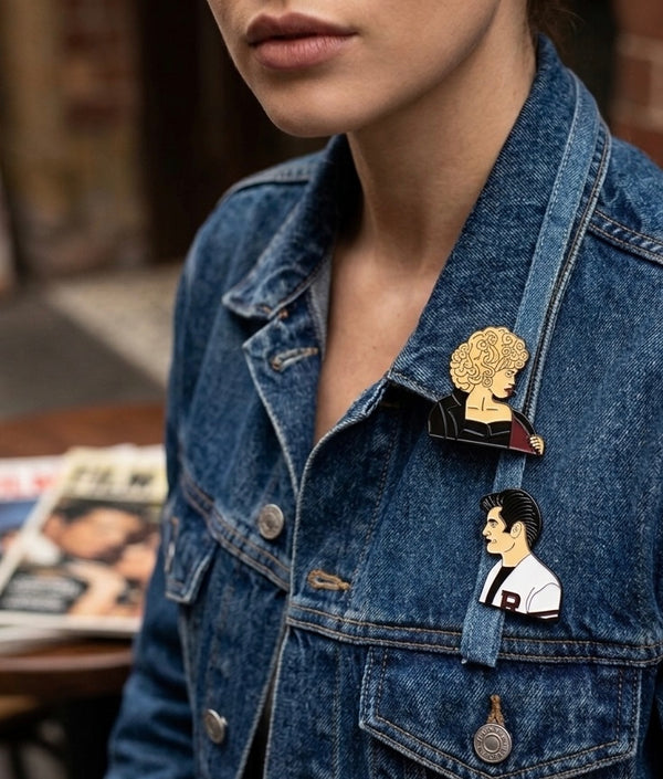 Enamel Grease Danny and Sandy Pin Brooch