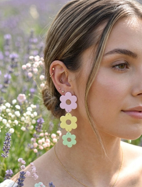 Acrylic Daisy Flower Drop Dangle Earrings