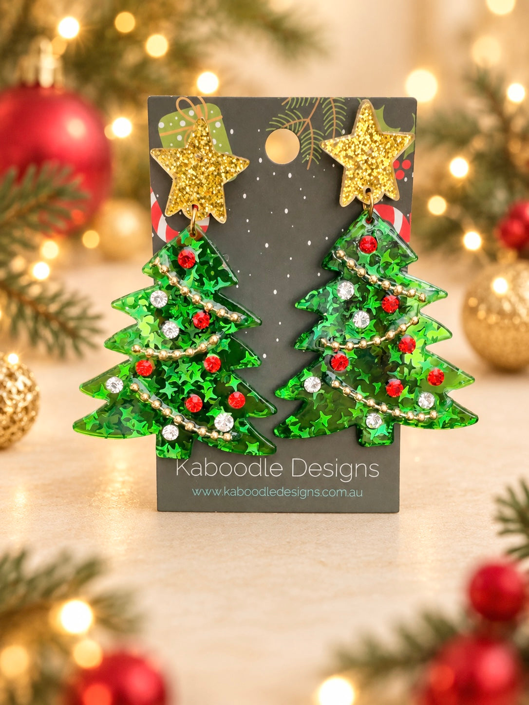 Christmas Tree Earrings - Green Swirl Spiral Dangle Drops