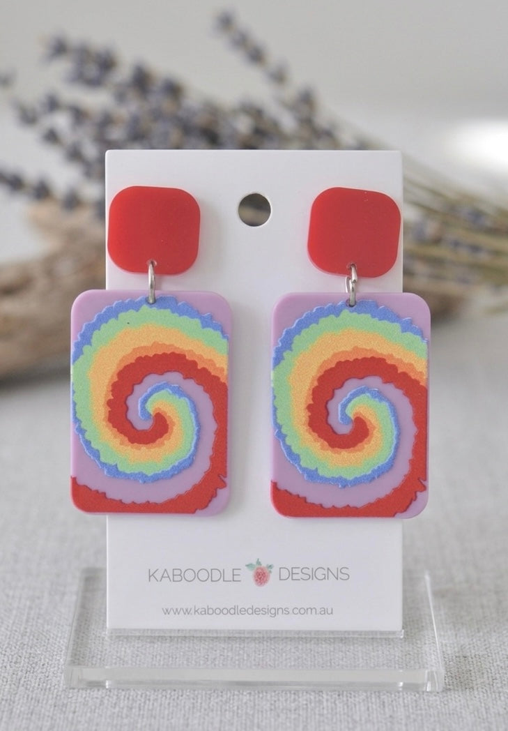Acrylic Art Rainbow Swirl Drop Dangle Earrings