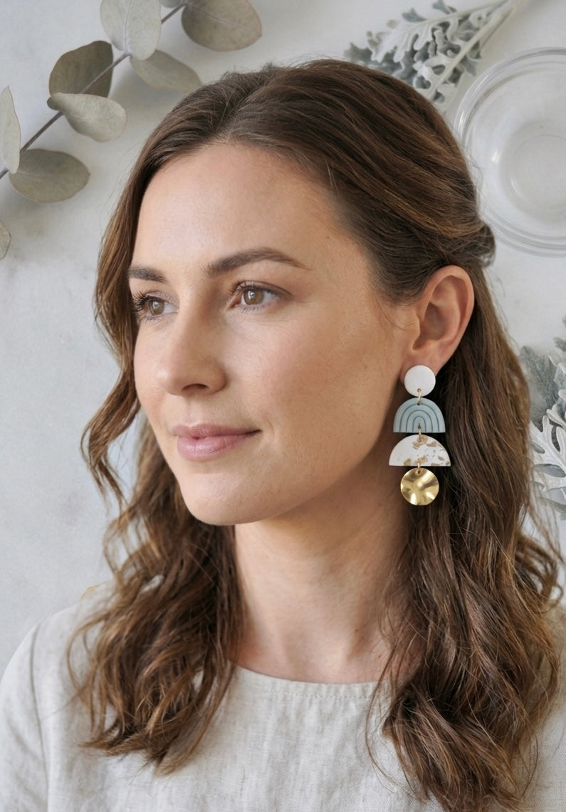 Clay Geometric Shapes and Patterns Gold Foil Rainbow Drop Dangle Earrings