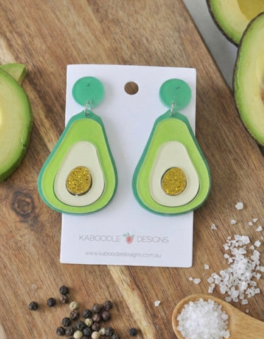 Acrylic Perspex Avocado Fruit Novelty Drop Dangle Earrings