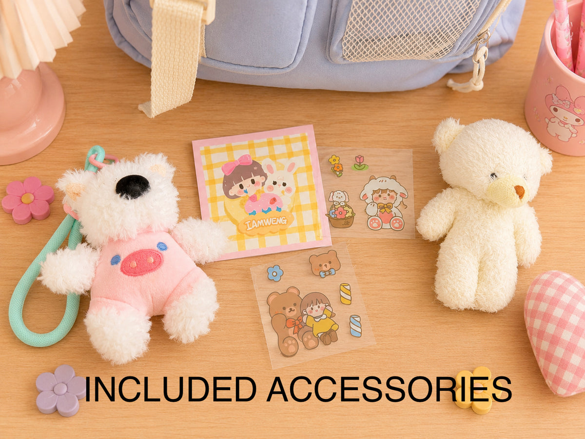 Multi Pocket Kawaii Cute Backpack with Accessories - Blue