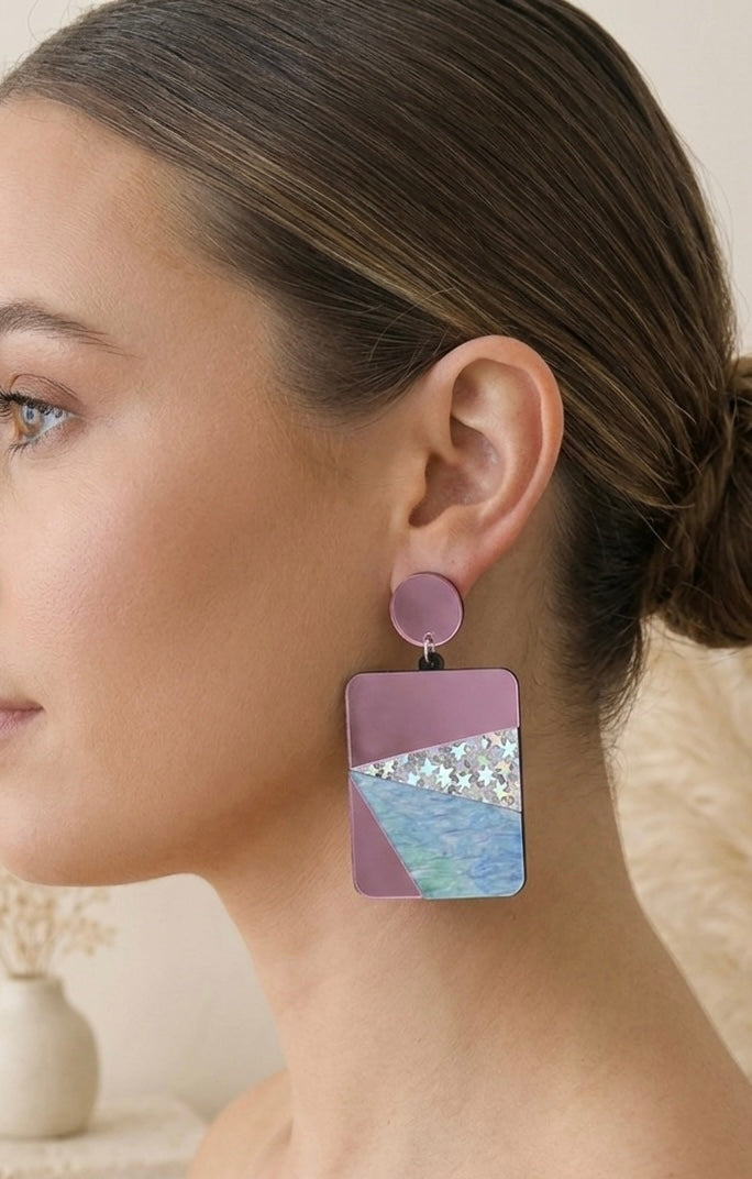 Geometric Shapes Earrings - Acrylic Stars & Triangles Dangle Drops