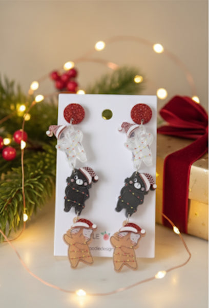 Acrylic Christmas Merry Christmas Xmas Cat Cats Drop Dangle Earrings