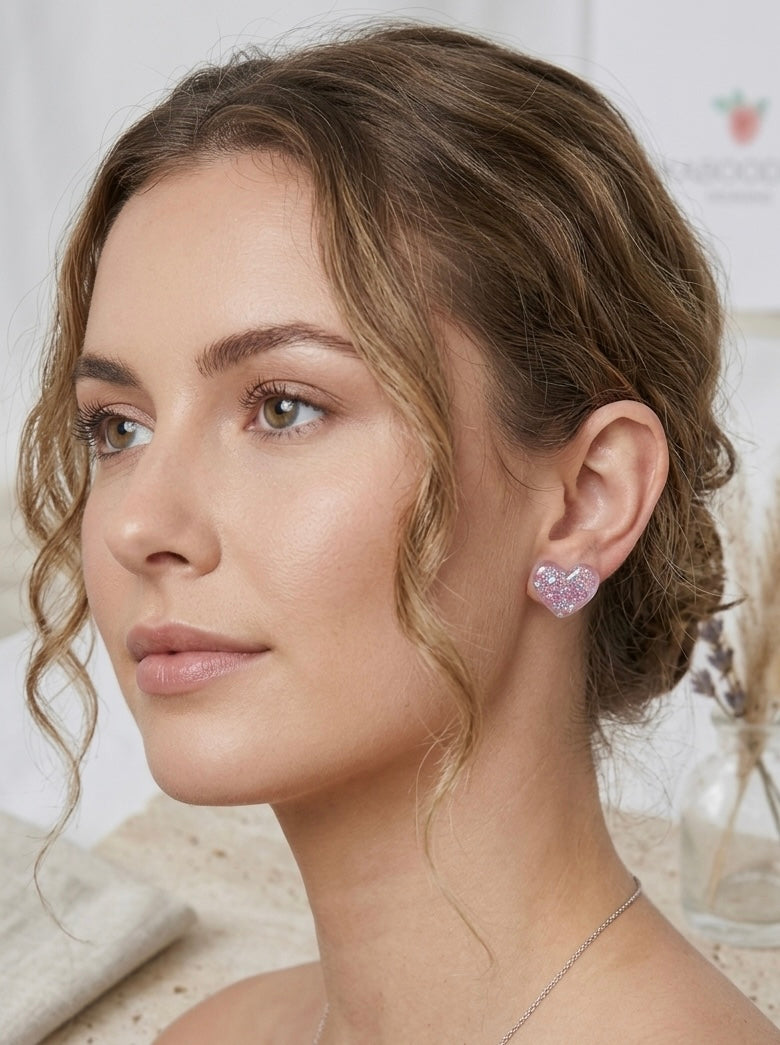 Glitter Heart Stud Earrings