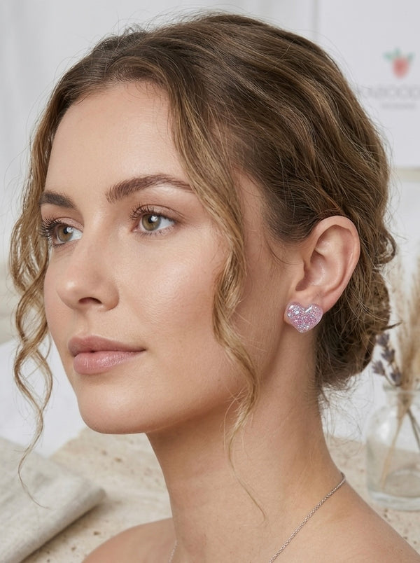 Glitter Heart Stud Earrings