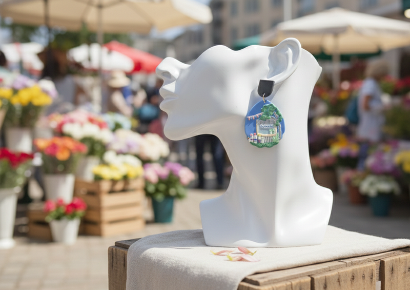 Geometric Flower Market Statement Drop Dangle Earrings