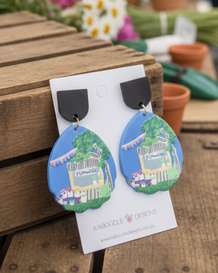 Geometric Flower Market Statement Drop Dangle Earrings