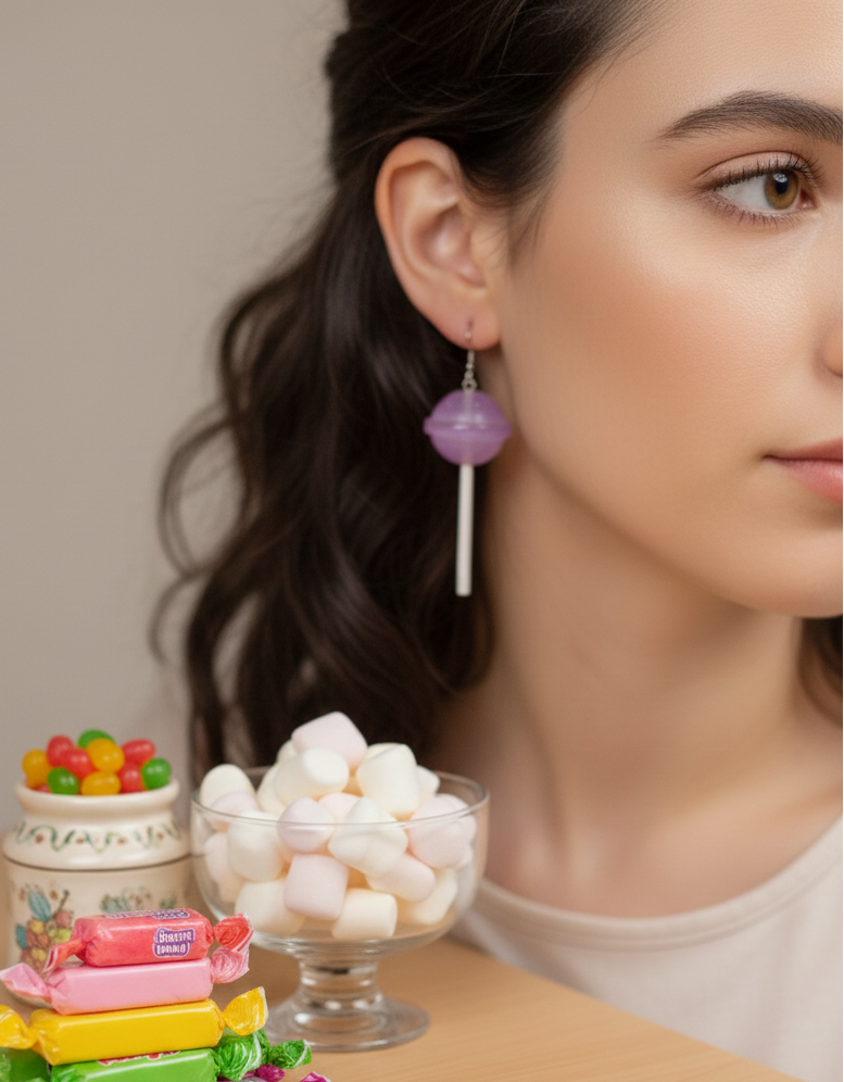 Lollipop Candy Novelty Fun Drop Dangle Earrings - Purple