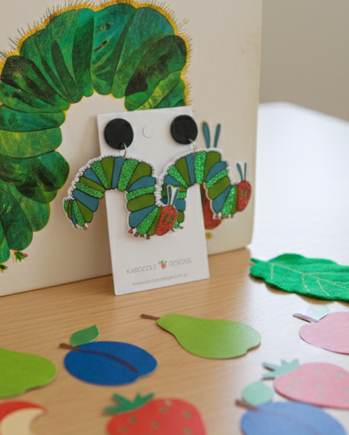 Acrylic Caterpillar Glitter Drop Dangle Earrings