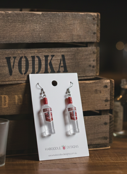 Smirnoff Vodka Alcohol Spirit Shots Drinking Drink Novelty Drop Dangle Earrings