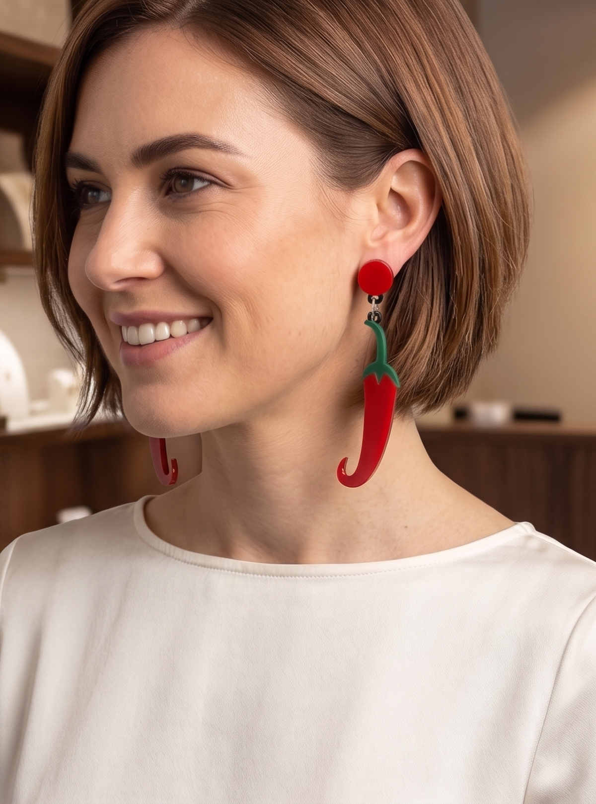 Acrylic Perspex Spicy Red Chilli Jalapeno Pepper Drop Earrings
