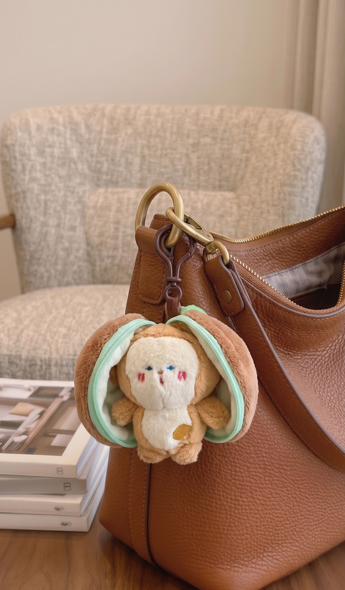 Surprise Monkey Pouch Plush Handbag Keychain Keyring