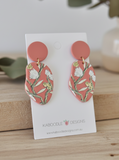 Geometric Boho Flowers Coral Statement Drop Dangle Earrings