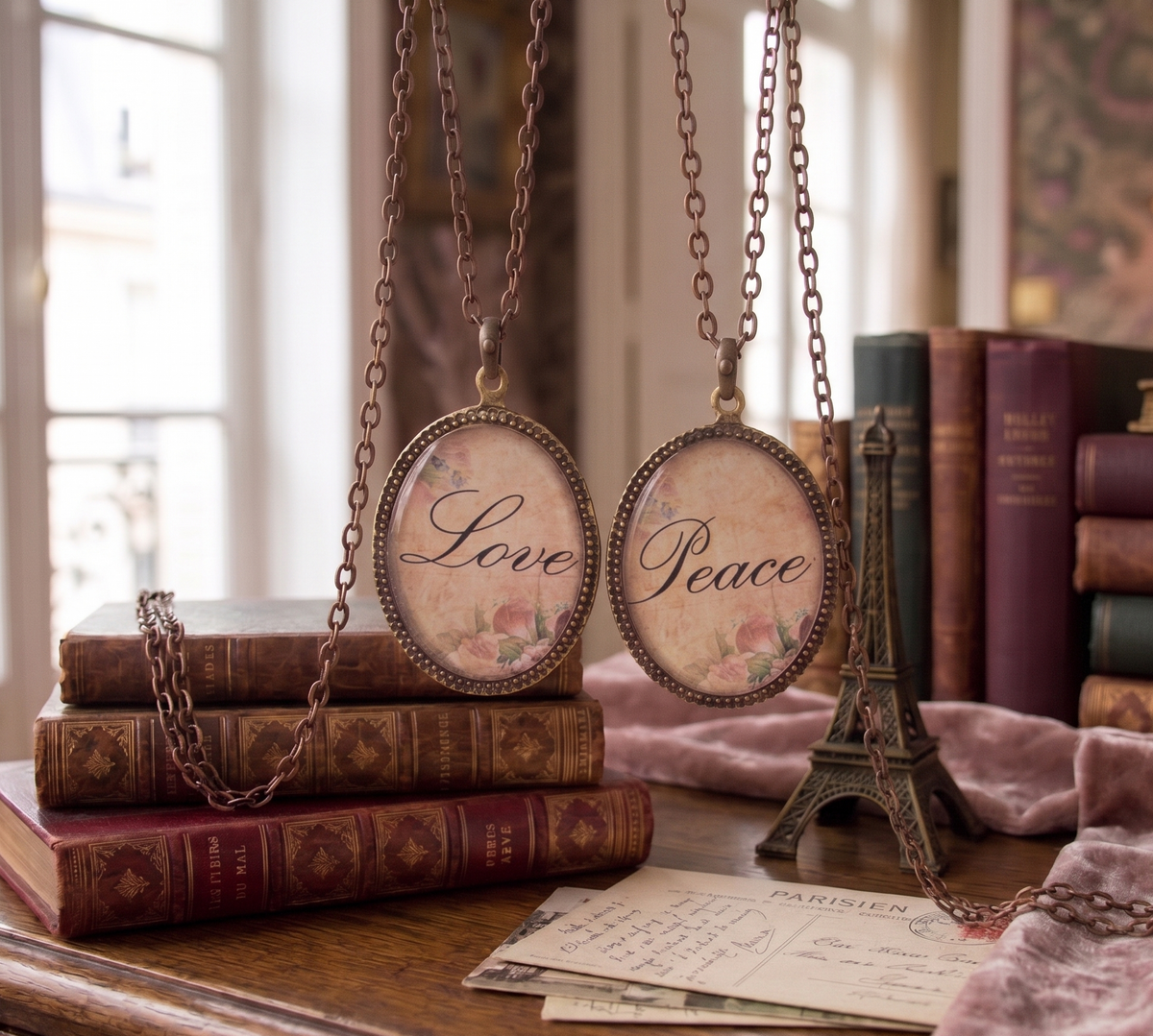 Love and Peace - Double Sided Vintage Inspired Necklace