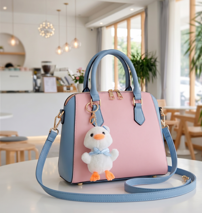 Duck Sailor Plush Handbag Keychain Keyring - White