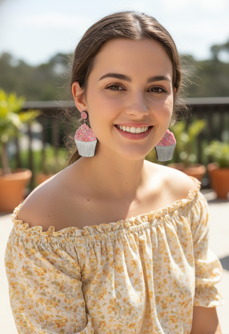 Acrylic Perspex Laser Cut Glitter Cupcake Drop Earrings