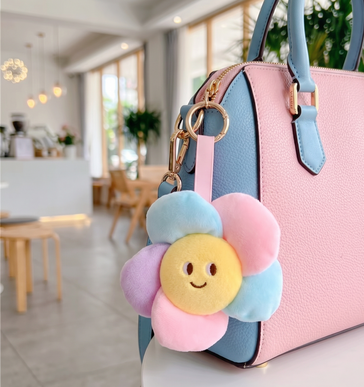 Daisy Flower Plush Handbag Keychain Keyring - rainbow