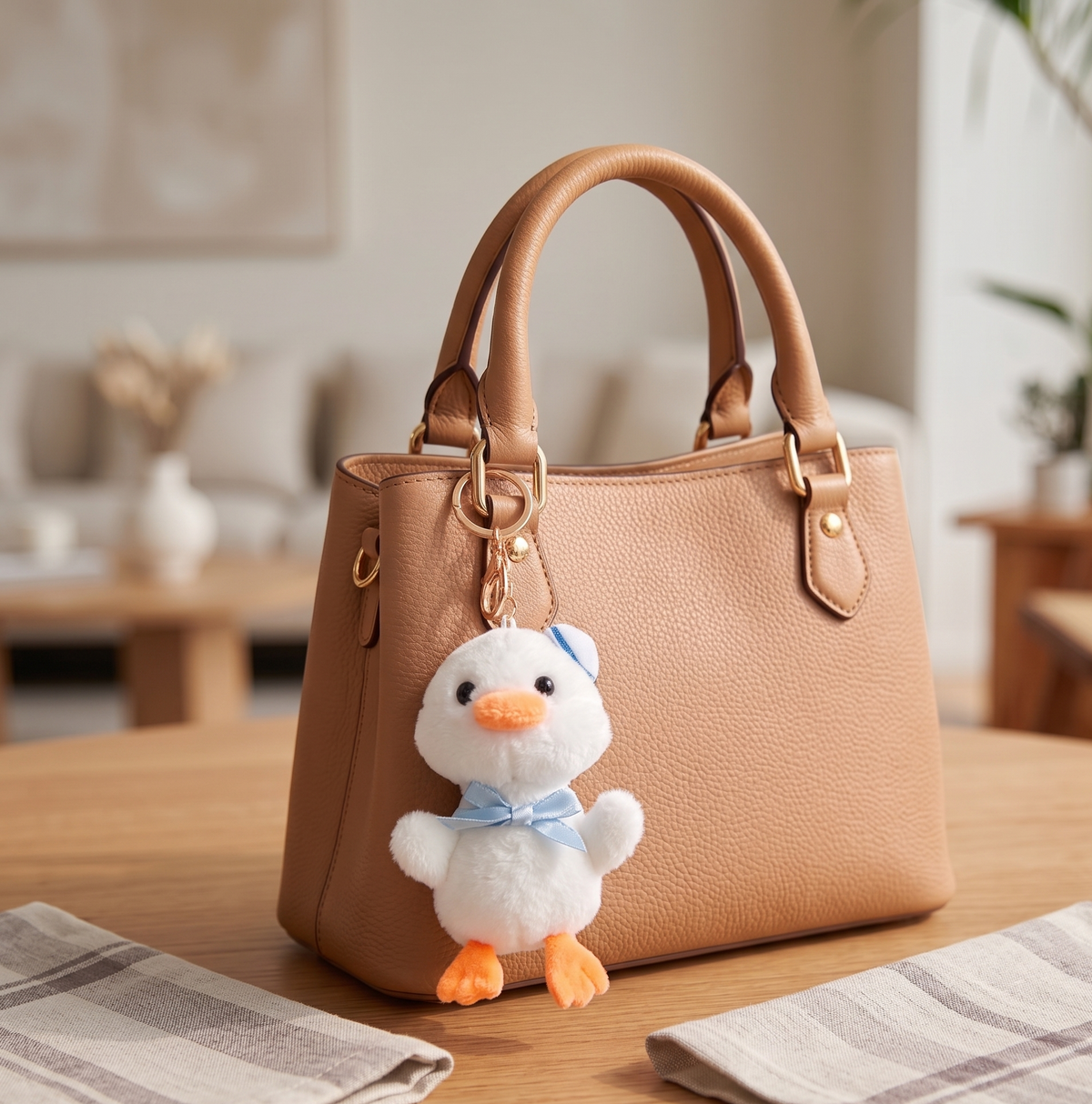 Duck Sailor Plush Handbag Keychain Keyring - White