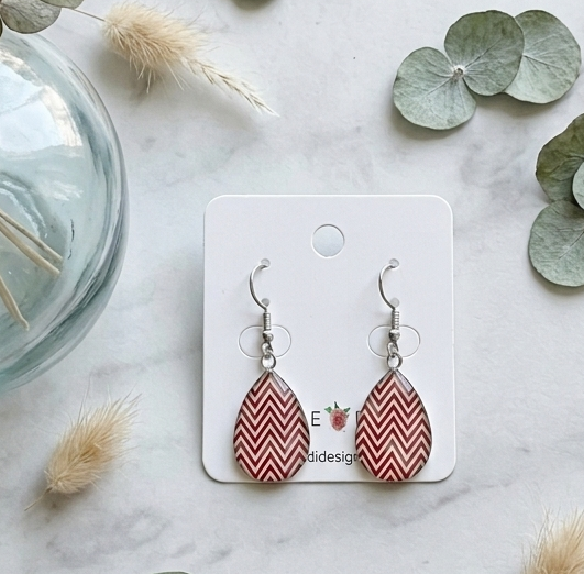 Handmade Teardrop Geometric Chevron Dangle Earrings