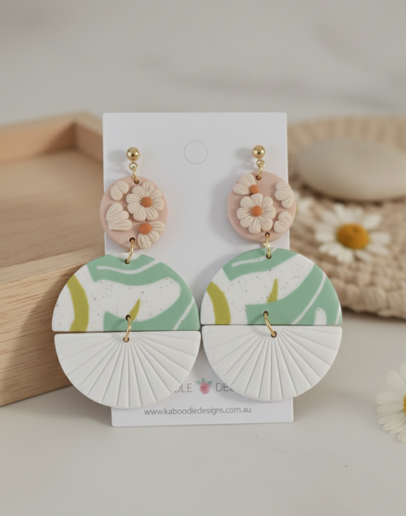 Clay Geometric Shapes and Patterns Flowers Drop Dangle Earrings