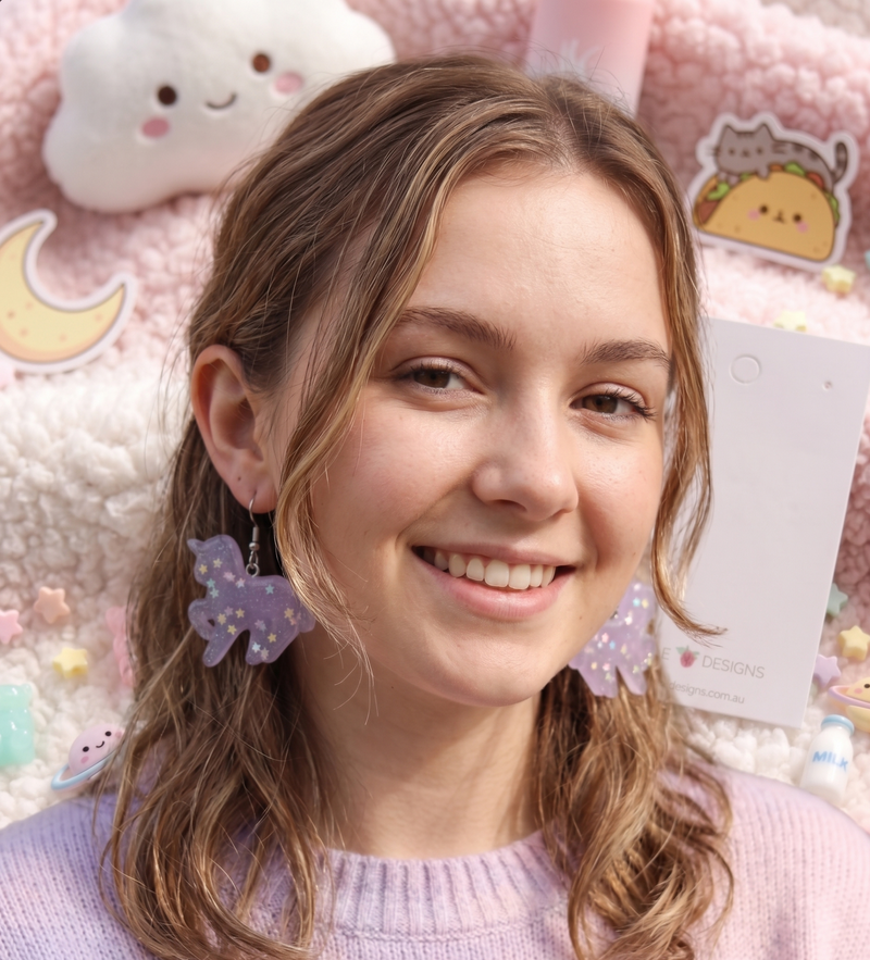Resin Rainbow Glitter Unicorn Dangle Drop Earrings - Clear
