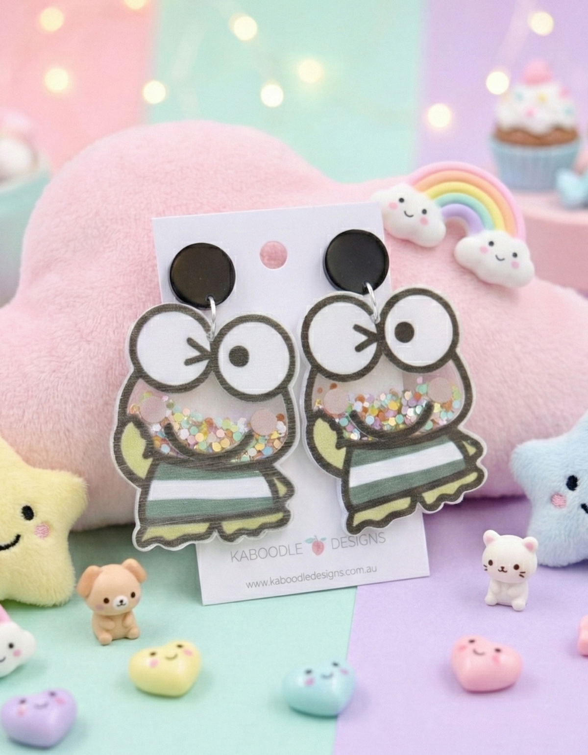 Acrylic Frog Glitter Shaker Drop Dangle Earrings