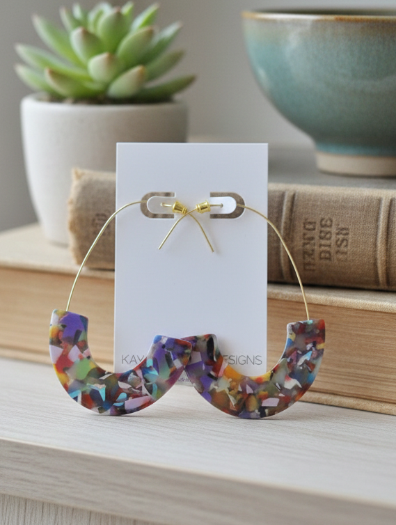 Marble Terrazzo Mosaic Pattern Geometric Hoop Earrings - Confetti