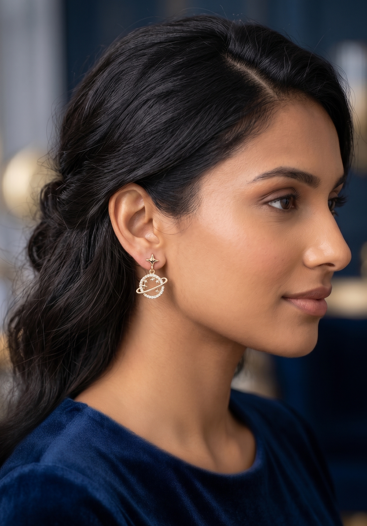 Diamante Rhinestone Saturn Celestial Galaxy Drop Dangle Earrings