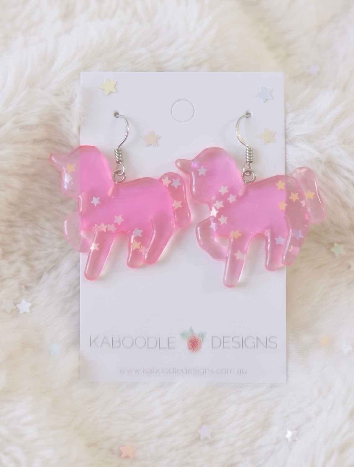 Resin Rainbow Glitter Unicorn Dangle Drop Earrings - Pink