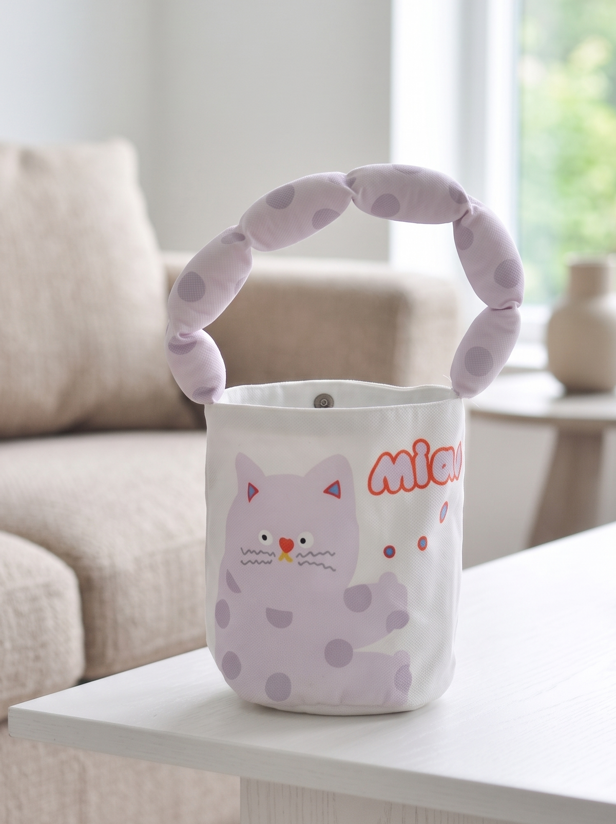 Soft Canvas Bucket Bag - Purple Cat