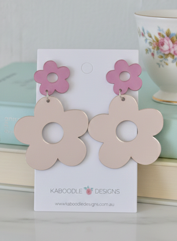 Acrylic Flower Meadow Mirror Pink Retro Drop Dangle Earrings