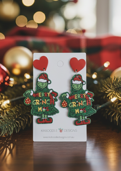 *** Christmas Grinch Tree Xmas Drop Earrings