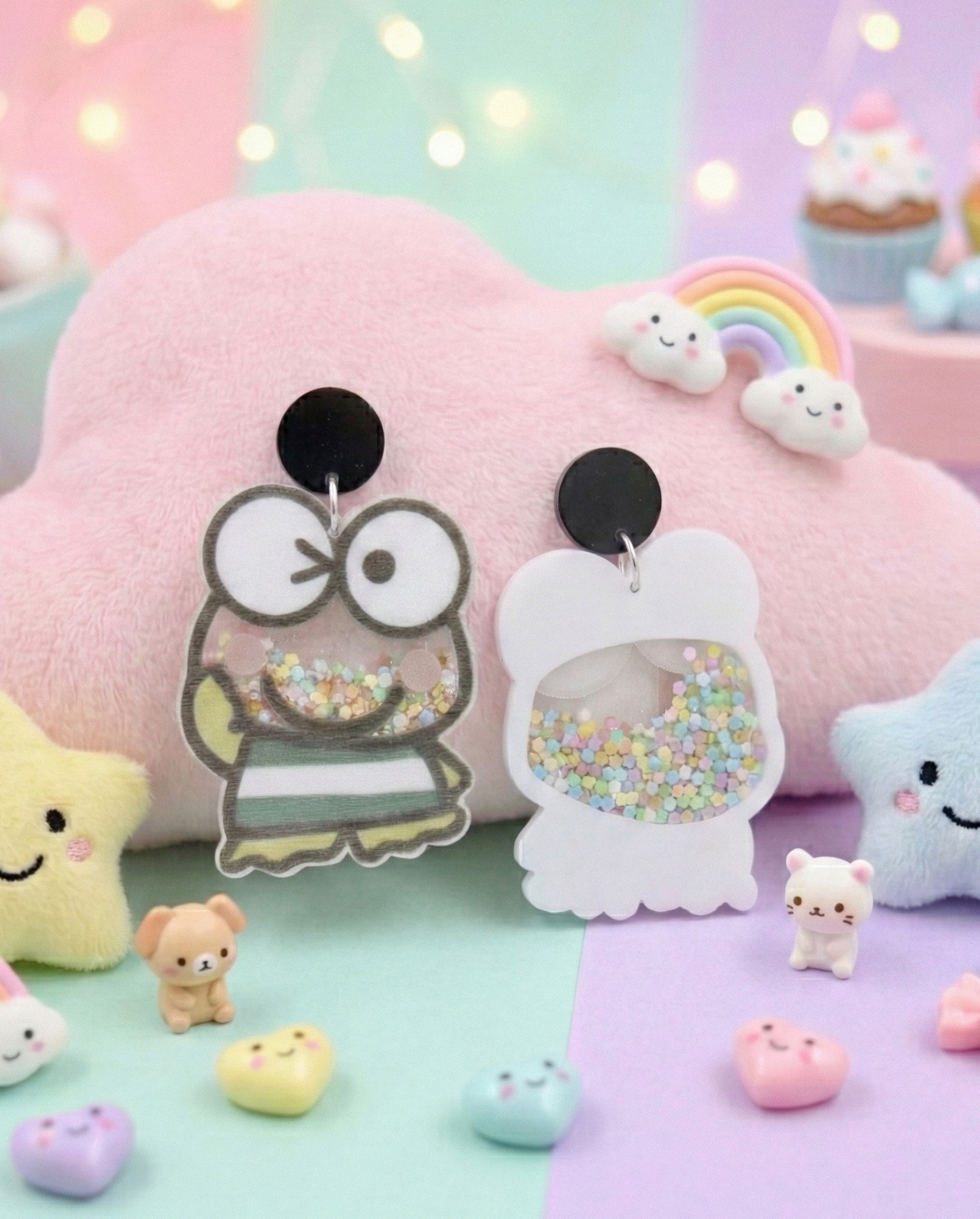 Acrylic Frog Glitter Shaker Drop Dangle Earrings