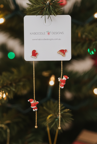 Christmas Climbing Santa Xmas Drop Earrings