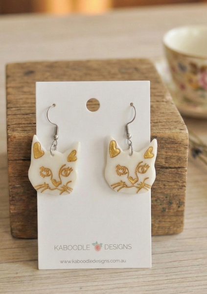 Acrylic Cat Face Kitten Kitty Drop Earrings