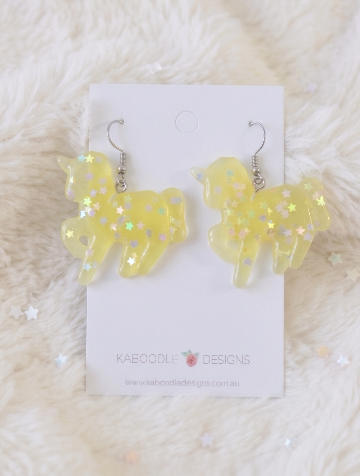 Resin Rainbow Glitter Unicorn Dangle Drop Earrings - Yellow