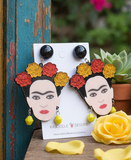 Acrylic Frida Kahlo Roses Drop Dangle Earrings