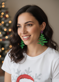 *** Acrylic Christmas Merry Christmas Xmas Tree Swirl Spiral Drop Dangle Earrings - Green